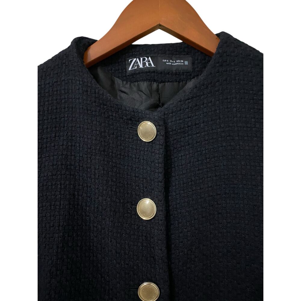 Zara Structured Blazer Lady Jacket Small Black Belted Gold Buttons Preppy Trendy - Picture 9 of 16